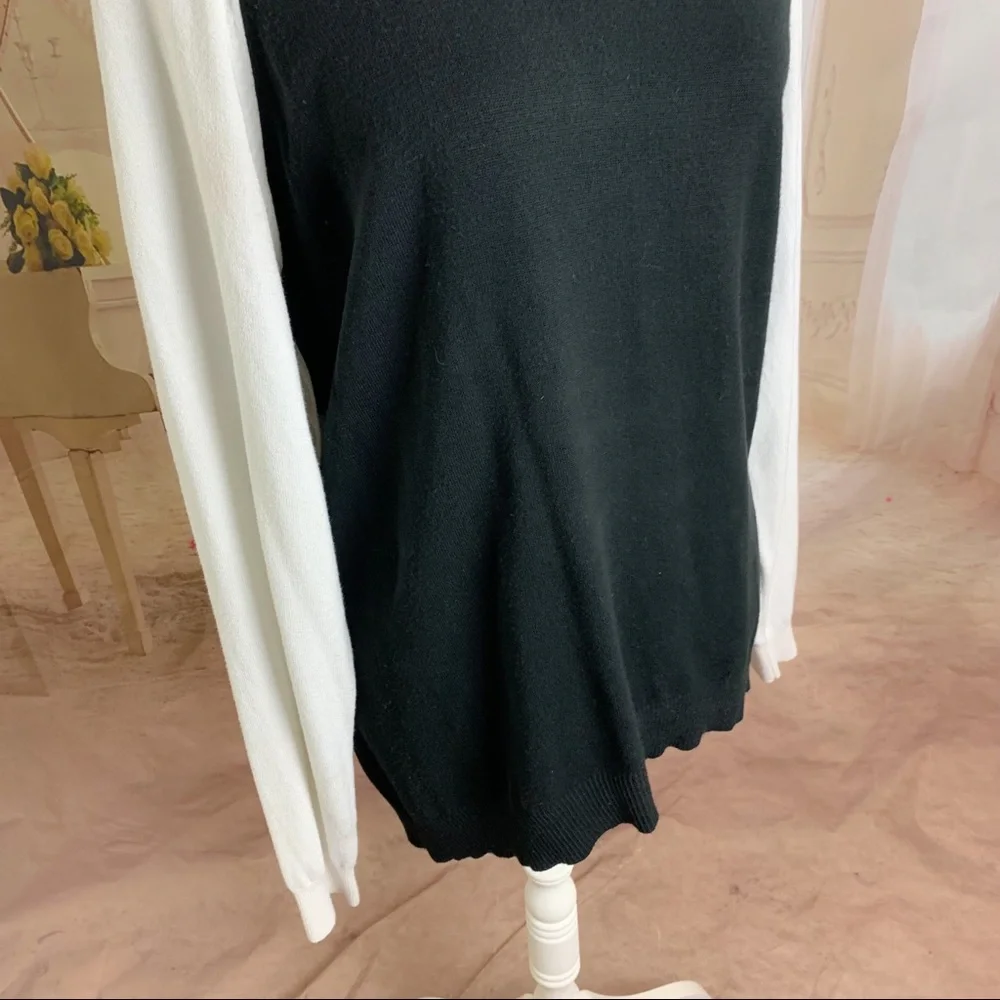 Michael Kors Black White Color block Zipper Sweater